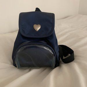 Vintage 90s/Y2K Mini Backpack Bag Navy Blue with Silver Gray Heart